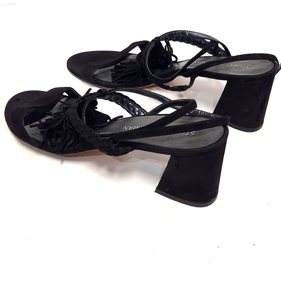Stuart Weitzman Black Tasselmania Suede Block Heel Sandals - Picture 5 of 12